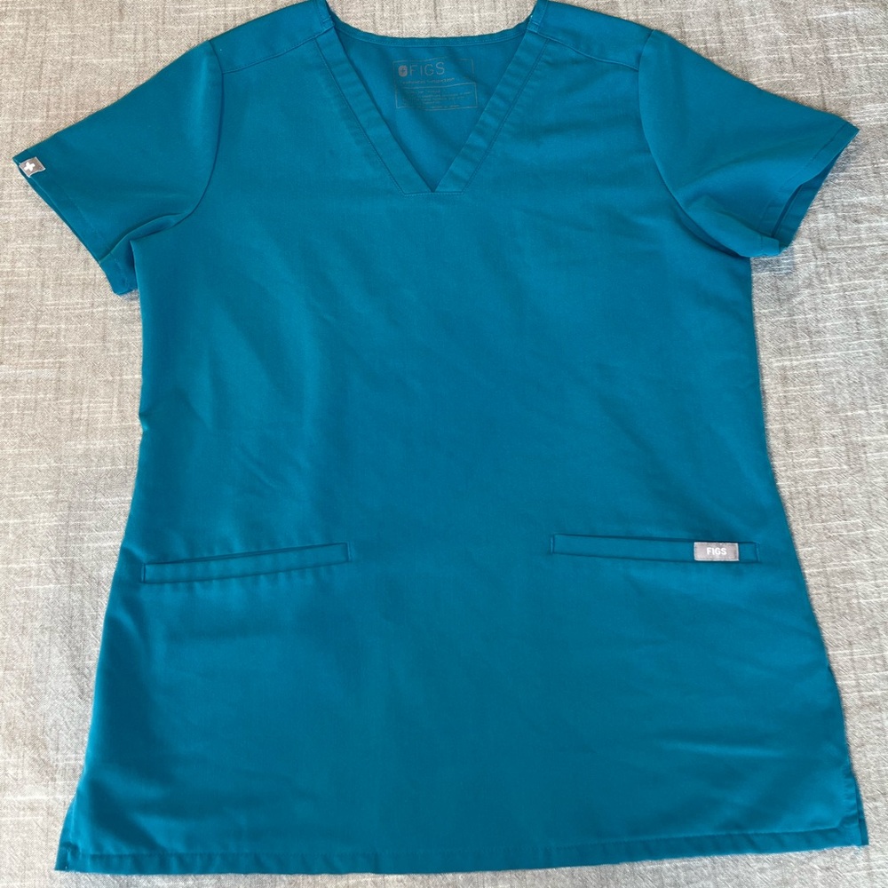 Figs Casma Turquoise V-Neck Scrub Top Women's XS